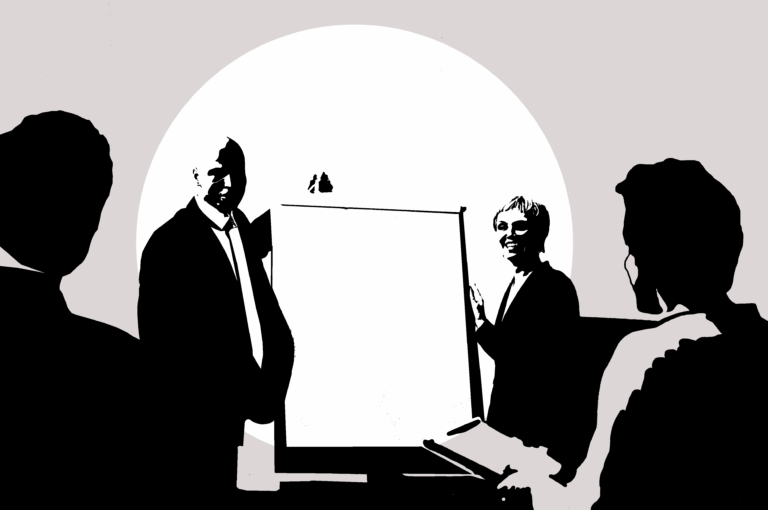 Vier Personen in einem Trainings-Meeting